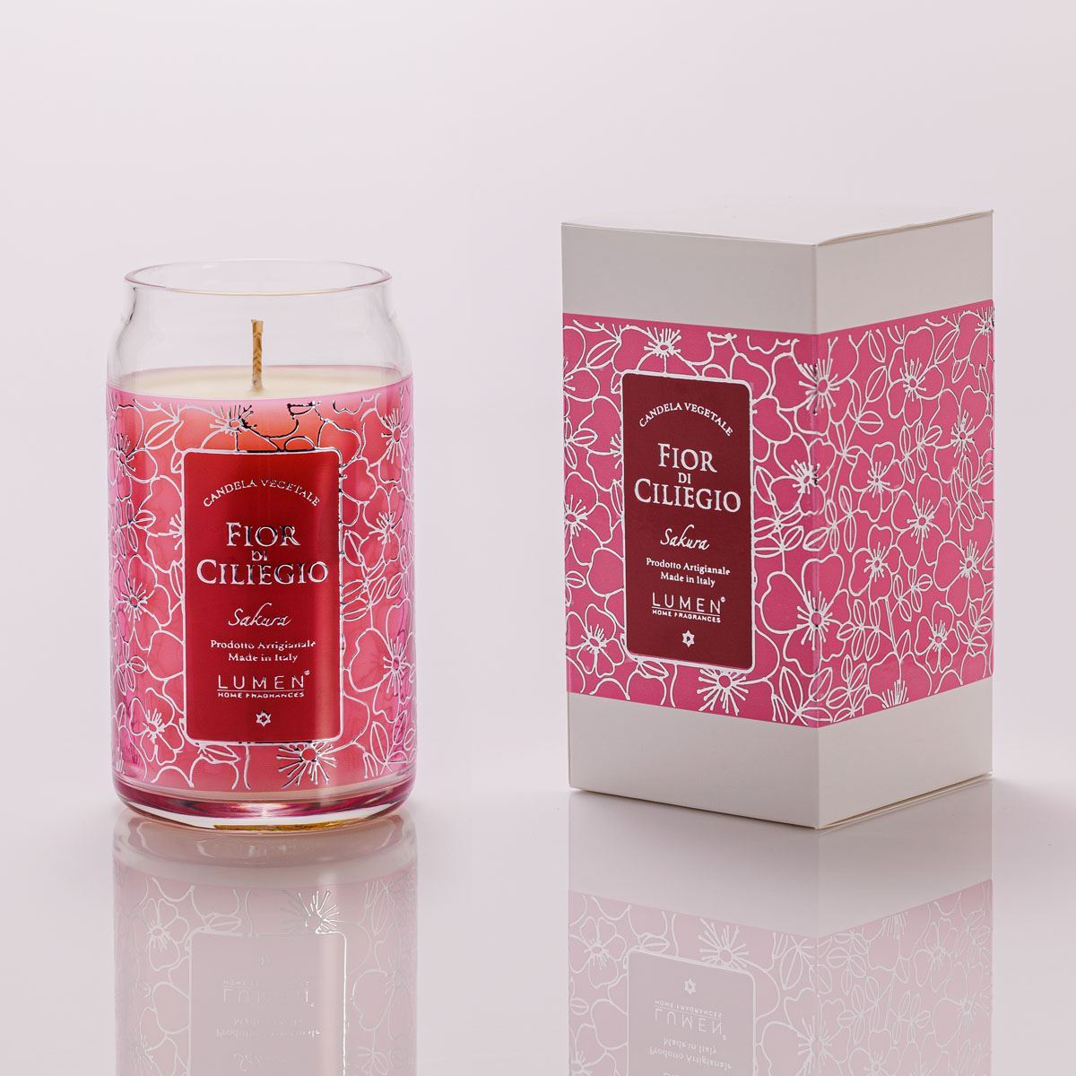 Candela vegetale Lumen Fior di Ciliegio Sakura 300 ml in giara vetro serigrafata