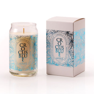 Candela vegetale Lumen Crocus Blue 300 ml in giara vetro, profumazione gelsomino e zafferano