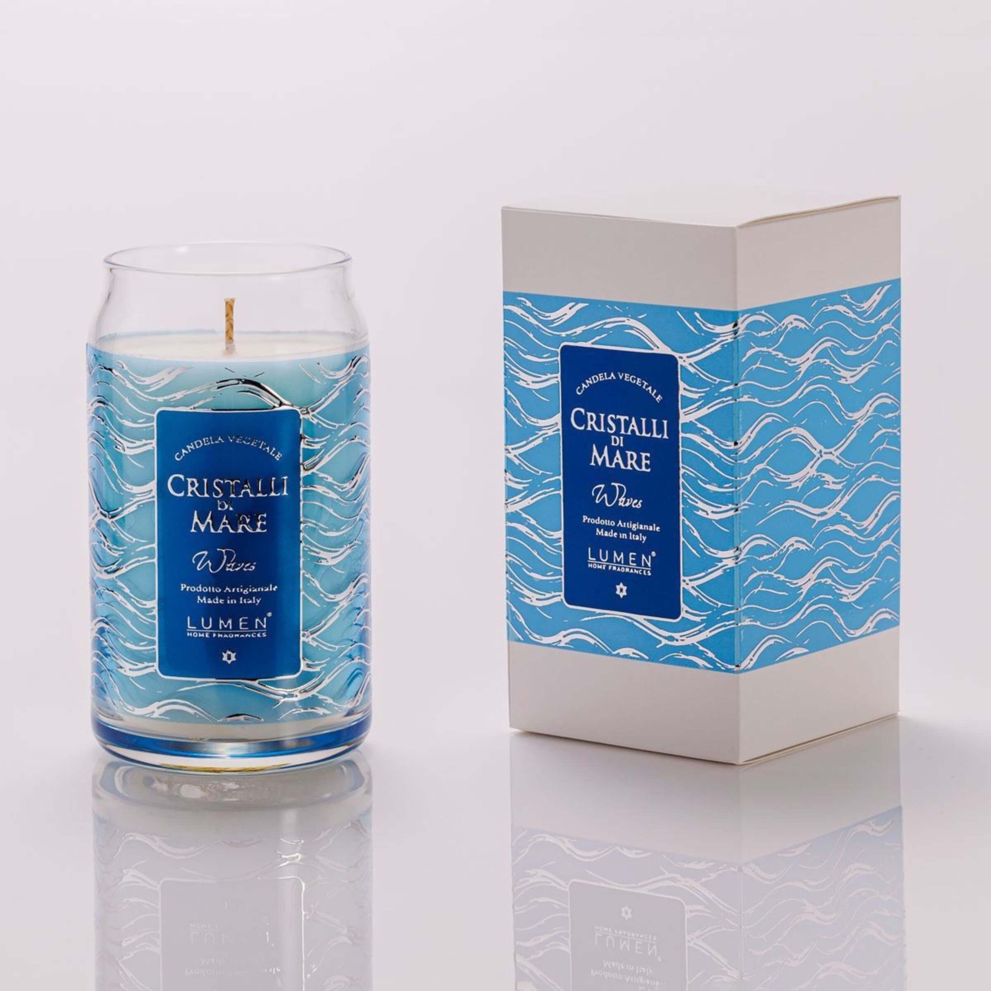 Candela vegetale Lumen Cristalli di Mare 300 ml in giara vetro, cera vegetale stoppino cotone