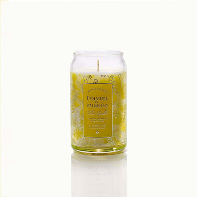 Dettaglio giara vetro candela Lumen Polvere di Mimosa 300 ml profumazione floreale primavera