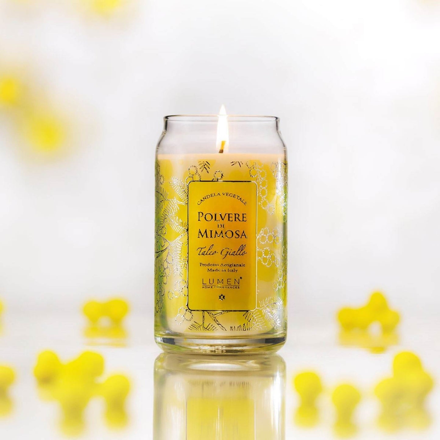 Candela Vegetale Lumen in Giara di Vetro 300 ml Profumazione Polvere di Mimosa