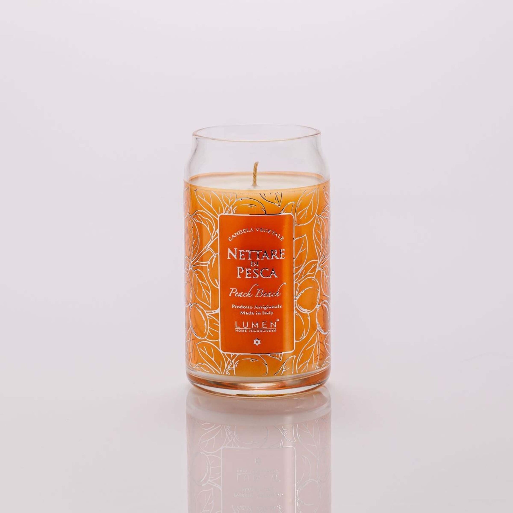 Dettaglio giara vetro candela Lumen Nettare di Pesca 300 ml fragranza fruttata pesca