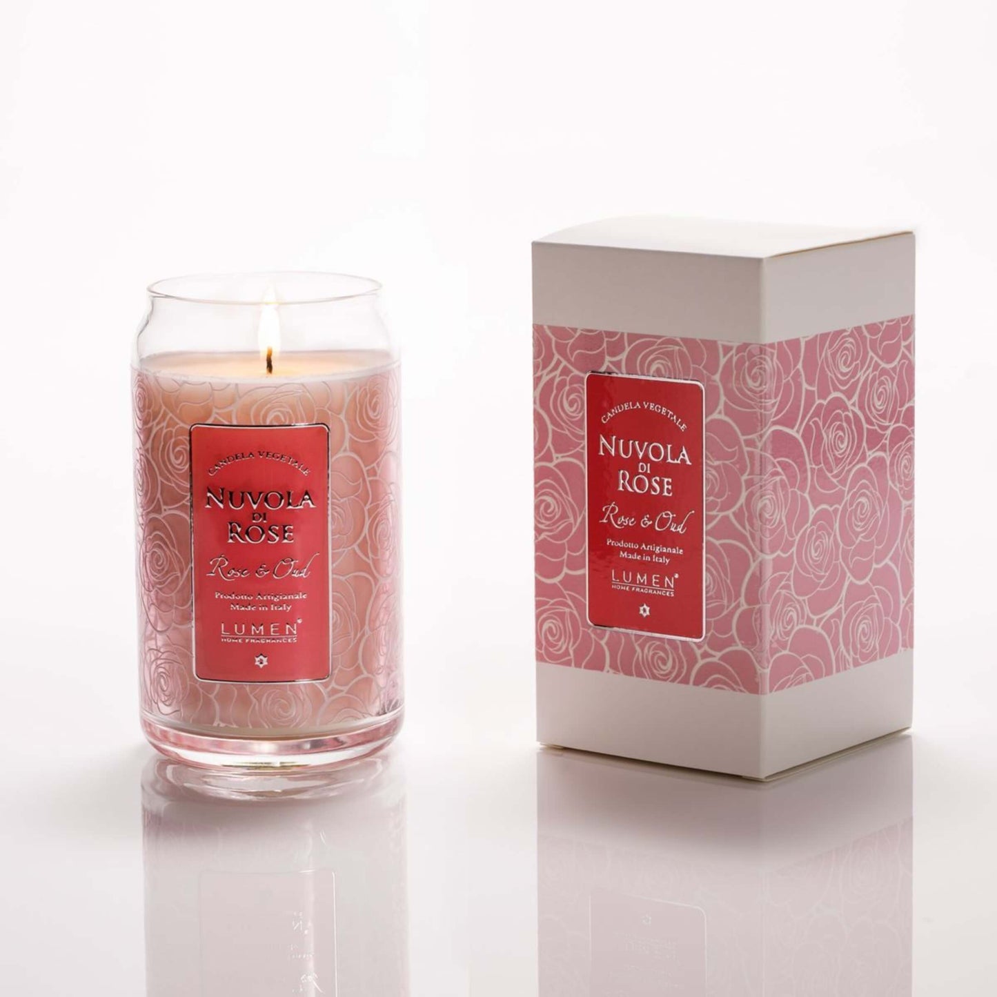 Candela Vegetale Lumen Nuvola di Rose in Giara di Vetro 300 ml Profumazione Rosa