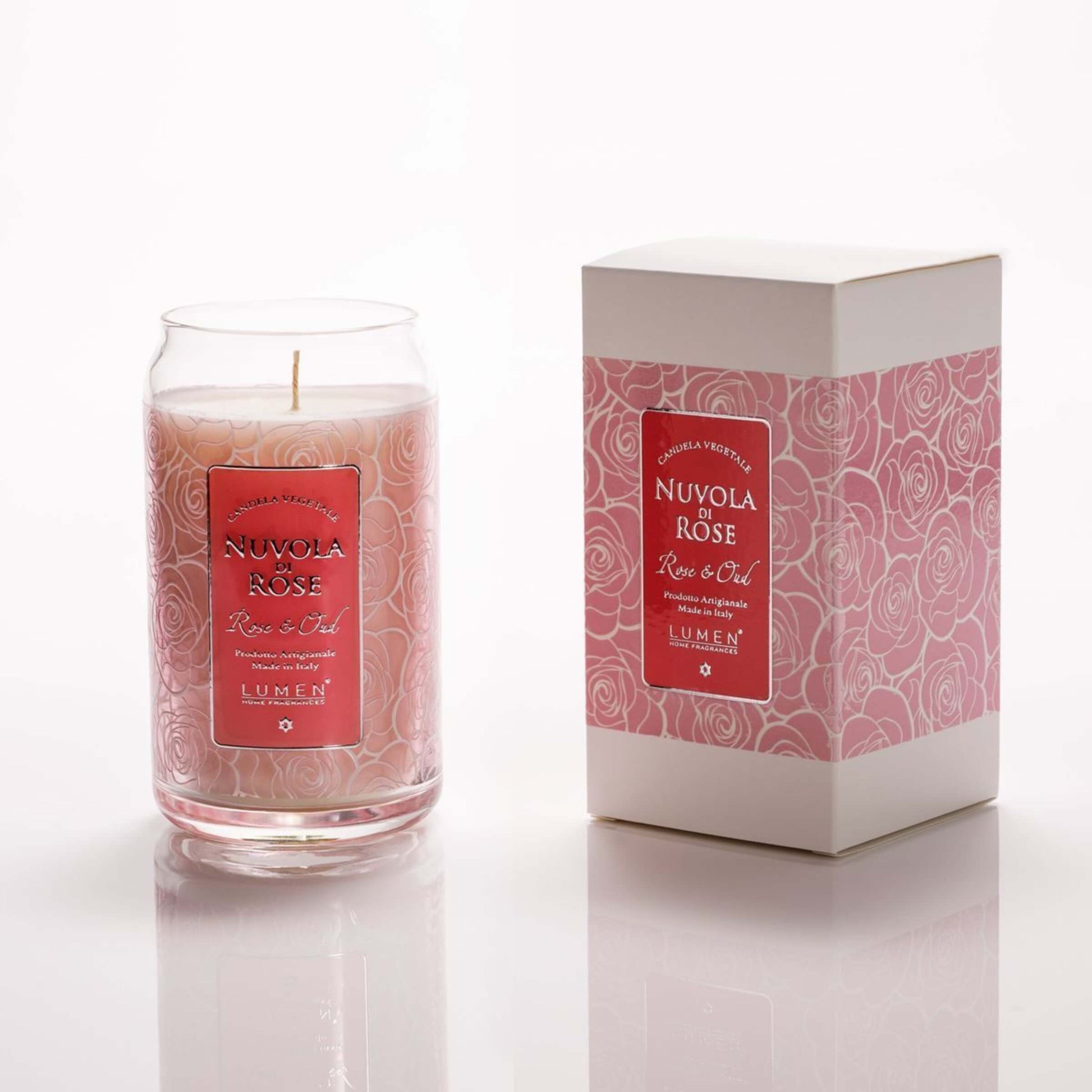Candela vegetale Lumen Nuvola di Rose 300 ml in giara vetro, profumazione rosa vellutata speziata