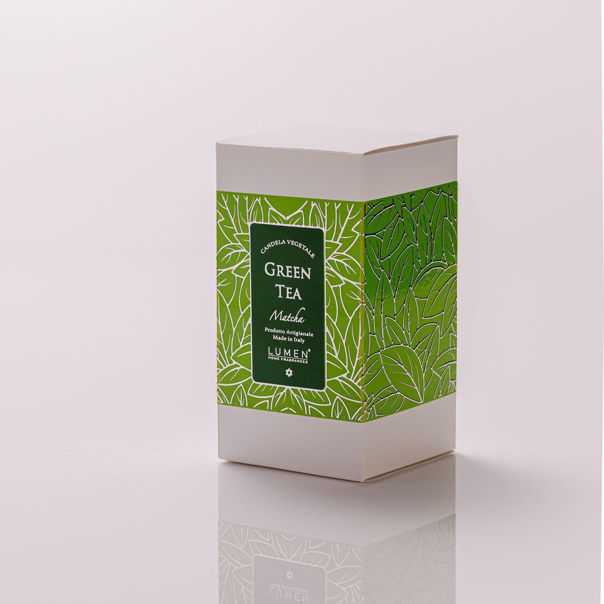 Candela Vegetale Lumen Green Tea Matcha in Giara di Vetro 300 ml Profumazione Fresca Muschiata e Ambrata