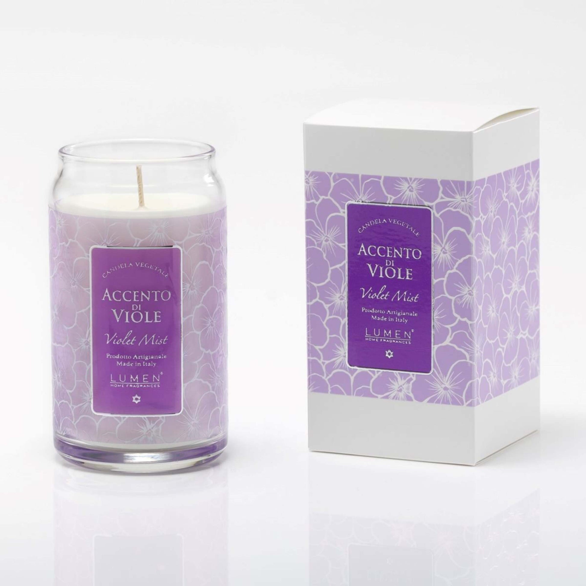 Candela vegetale Lumen Accento di Viole 300 ml in giara vetro, profumazione violetta floreale