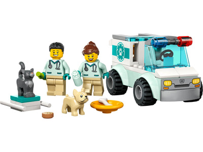 Dettaglio barella rimovibile e accessori LEGO City 60382 Furgoncino Veterinario