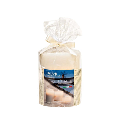 Lumen Halos Lanterna Candela Profumata in Guscio di Sale Integrale di Sicilia Bianco Iodio Marino 160 Ore 12 x 15 cm