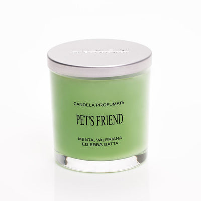 Candela Pet's Friend Lumen 150 ml dettaglio etichetta, fragranza menta valeriana ed erba gatta