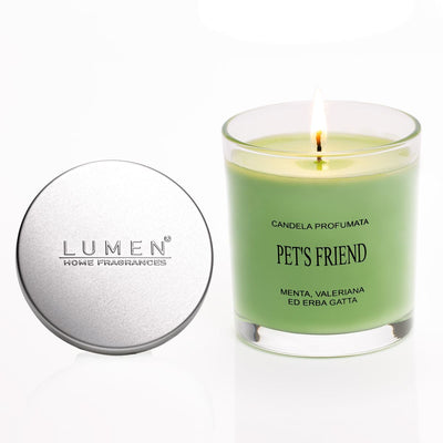 Bicchiere Candela Pet's Friend Lumen 150 ml tappo alluminio, cera verde profumazione menta valeriana erba gatta