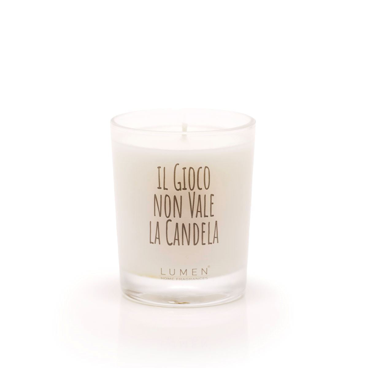 Candela vegetale Lumen Il Gioco non Vale la Candela 80 ml serie Aforismi in bicchiere vetro