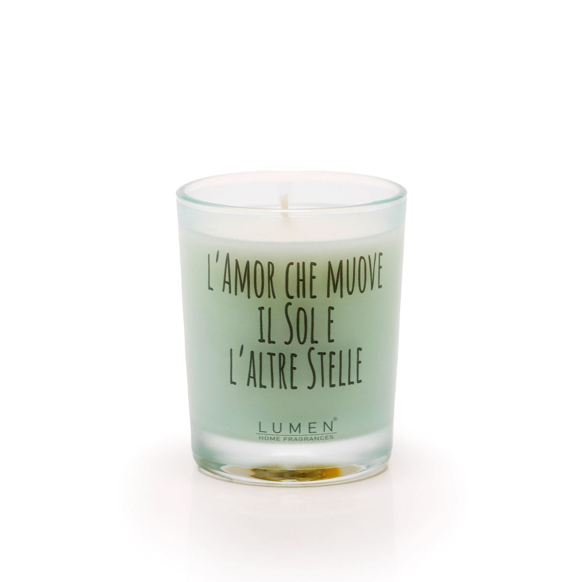Candela vegetale Lumen L'Amor che Muove il Mondo 80 ml serie Aforismi in bicchiere vetro