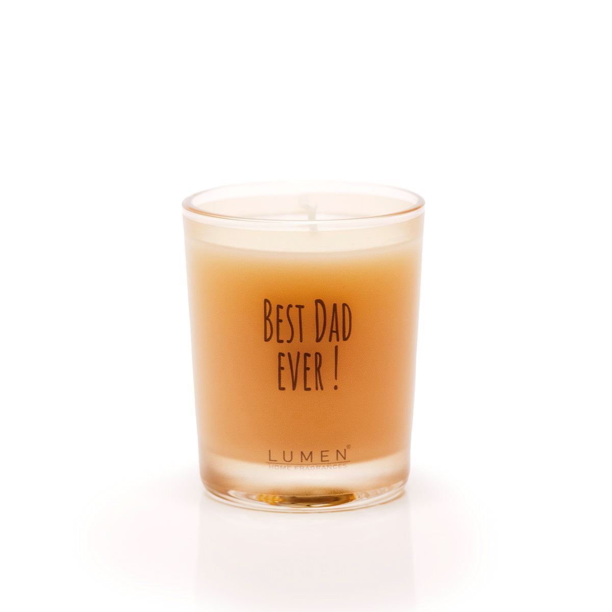 Candela vegetale Lumen Best Dad Ever 80 ml serie Aforismi in bicchiere vetro trasparente