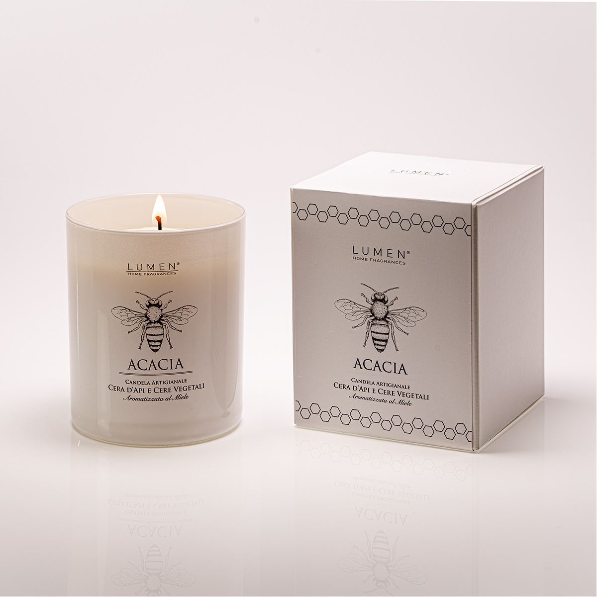 Candela Lumen Natura Amica Cera d'Api e Vegetale con Tappo in Sughero 200 ml Profumazione Miele di Acacia