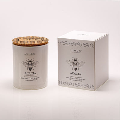 Candela Lumen Natura Amica 200 ml cera d'api e vegetale, profumazione miele di acacia, tappo in sughero