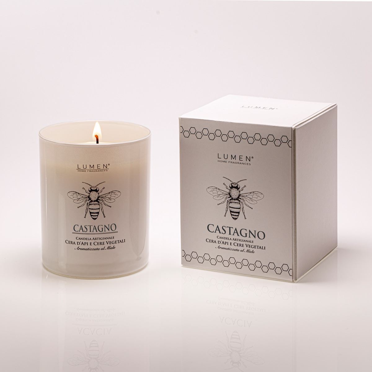 Candela Lumen Natura Amica Cera d'Api e Vegetale con Tappo in Sughero 200 ml Profumazione Miele di Castagno