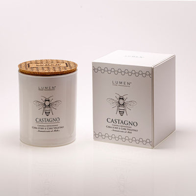 Candela Lumen Natura Amica 200 ml cera d'api e vegetale, profumazione miele di castagno, tappo in sughero