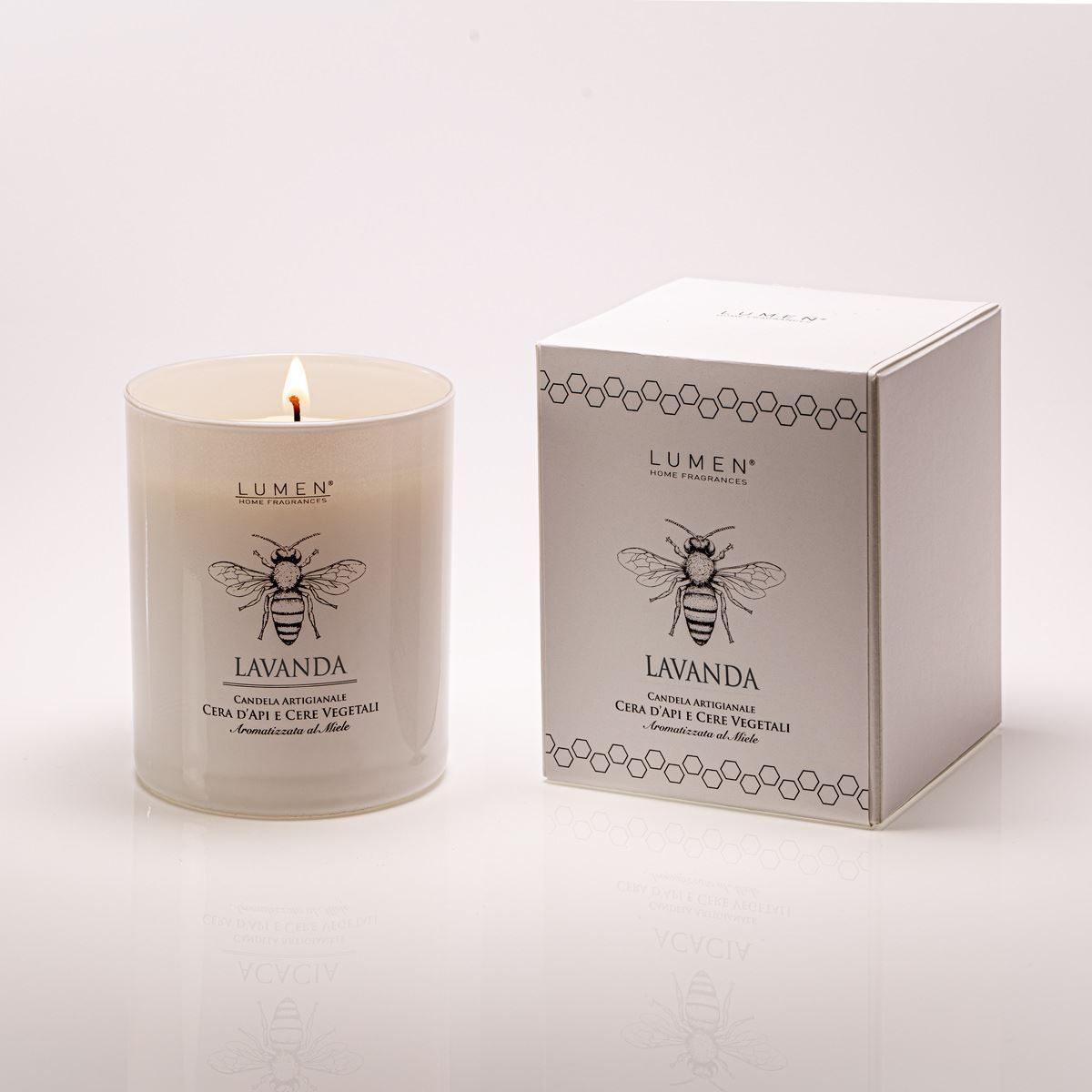Candela Lumen Natura Amica Cera d'Api e Vegetale con Tappo in Sughero 200 ml Profumazione Miele di Lavanda