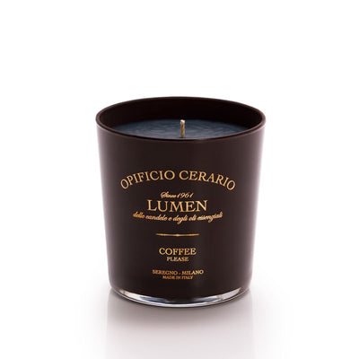 Dettaglio serigrafia oro candela Lumen Coffee Please 300 ml profumazione caffè tostato