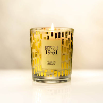 Lumen Opificio Cerario 19.61 Fellini's Dream Candela Vegetale Profumata Fiori d'Arancio Torrone e Vaniglia in Vetro Decorato 70 Ore 300 ml
