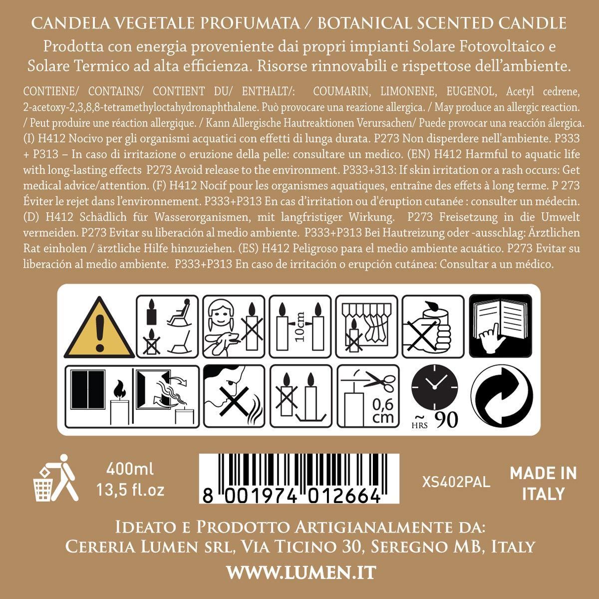Candela Vegetale Stoppino in Legno Lumen XSenseS Palo Santo 400 ml Profumazione Legnosa e Mistica