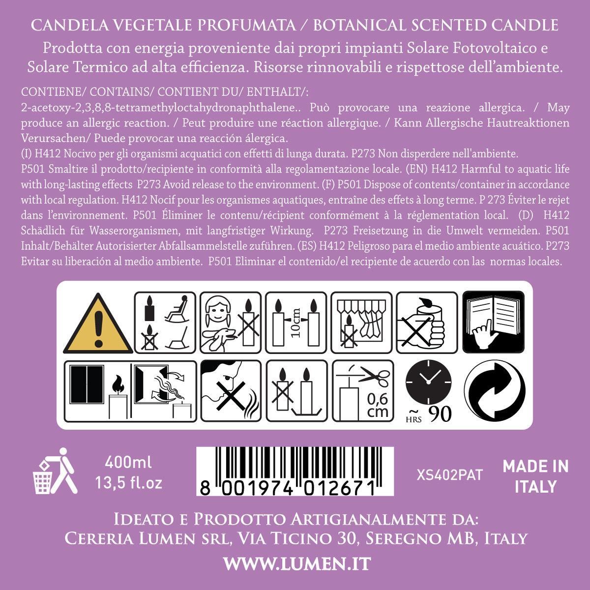 Candela Vegetale Stoppino in Legno Lumen XSenseS Patchouli 400 ml Profumazione Orientale e Speziata