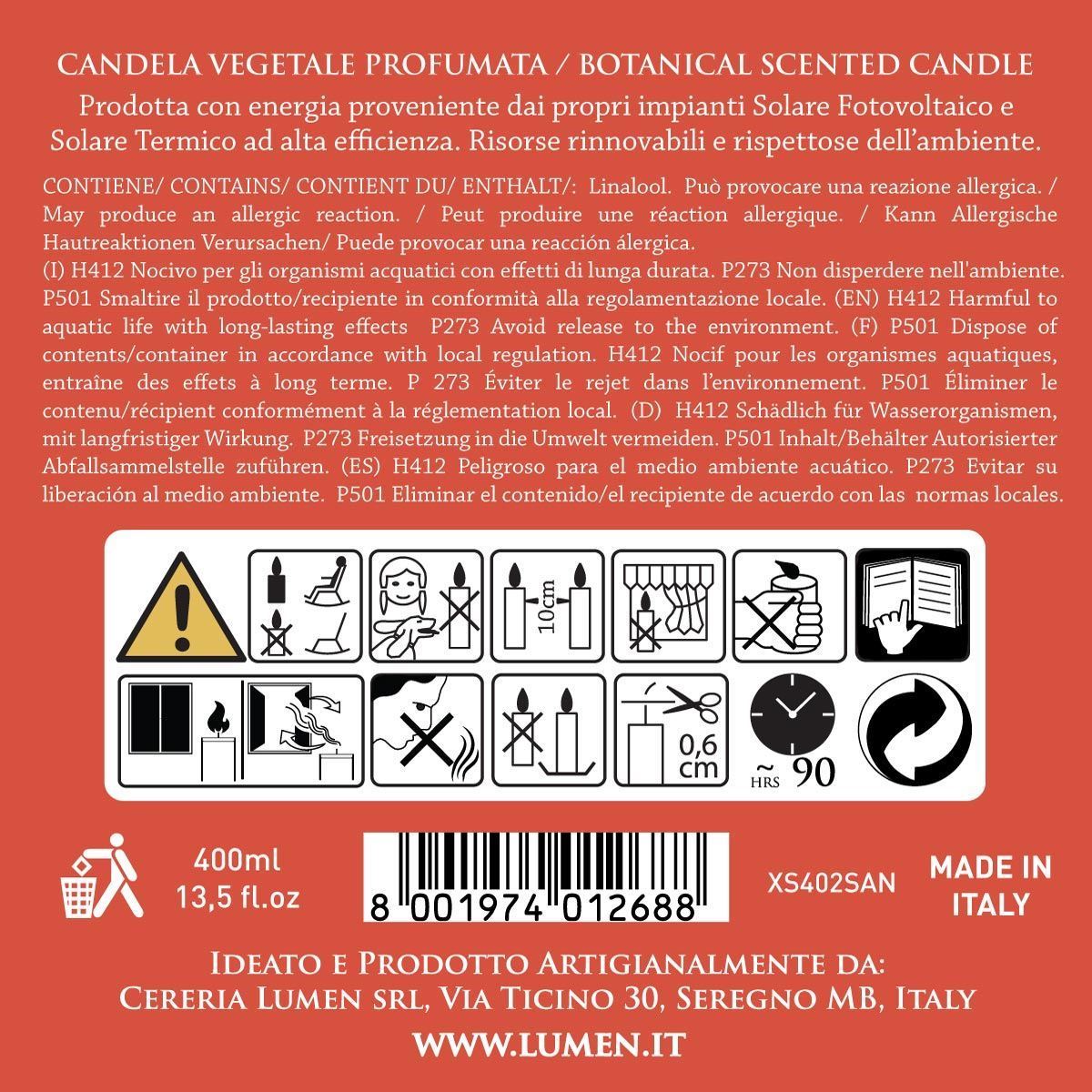 Candela Vegetale Stoppino in Legno Lumen XSenseS Sandalo 400 ml Profumazione Calda e Legnosa