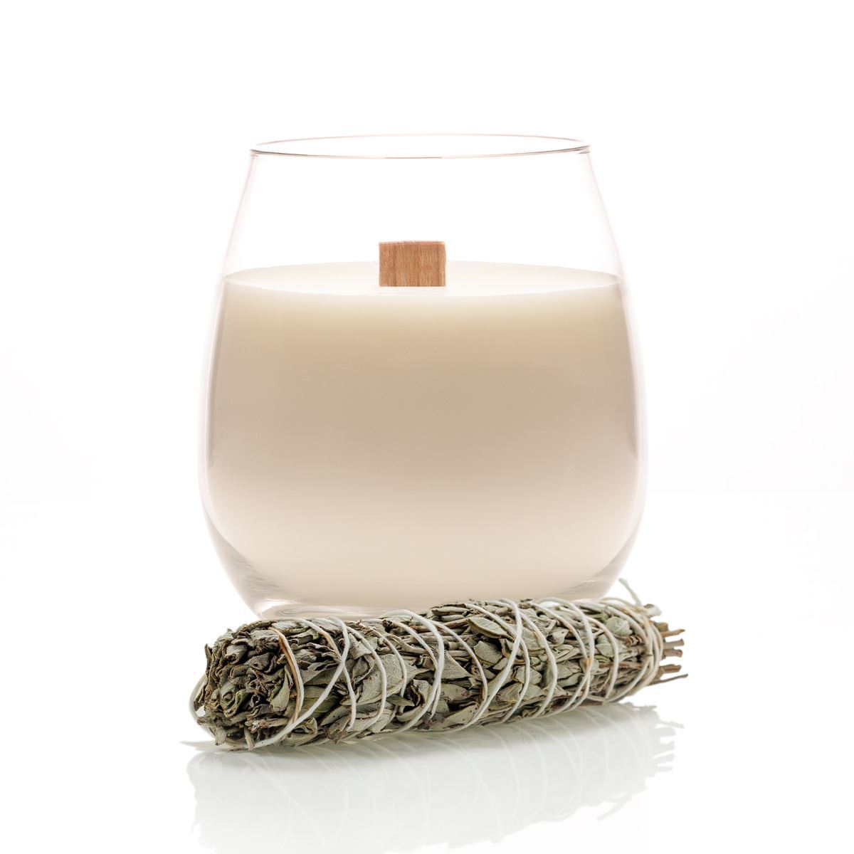 Candela vegetale Lumen XSenseS Salvia Bianca 400 ml in vaso vetro con stoppino legno