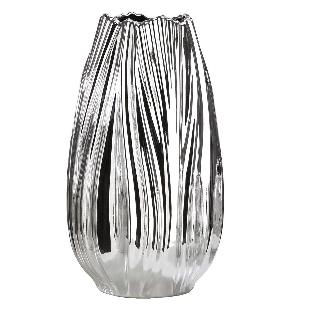Bagutta Vaso Tulipano Alto in Ceramica Silver Plated a Rilievo 38 cm