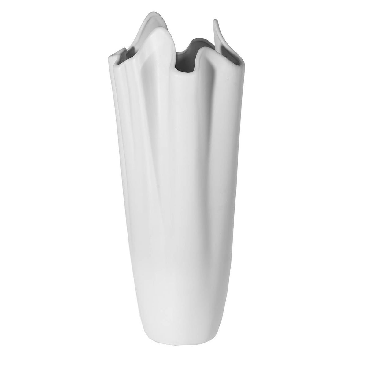Bagutta Vaso Fazzoletto in Ceramica Bianca Opaca con Bordo Ondulato 37 cm