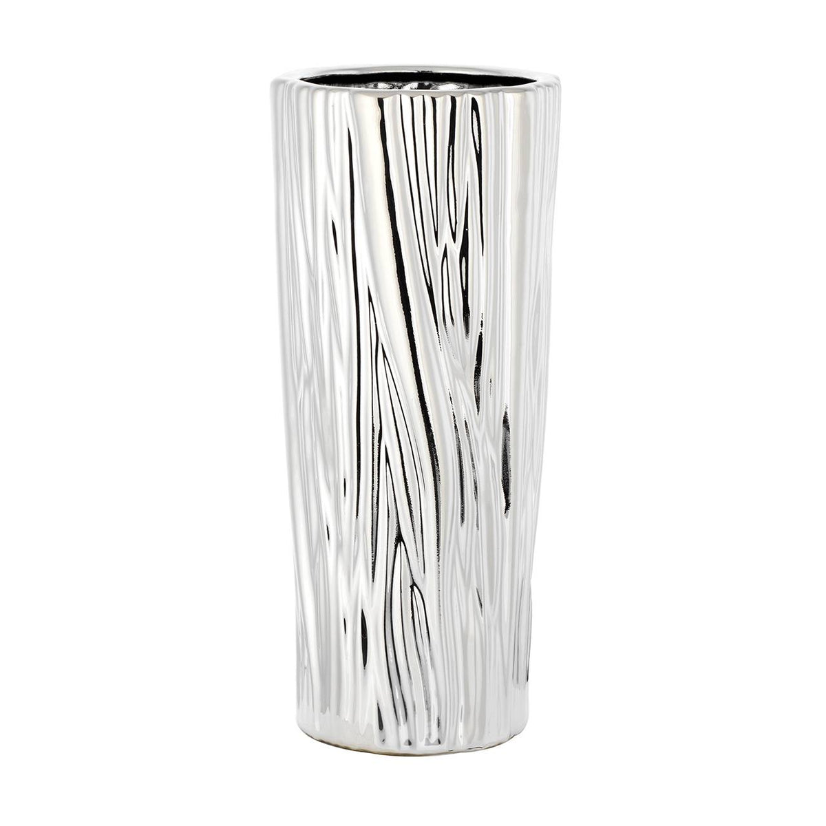 Bagutta Vaso Alto in Ceramica Silver Plated con Decoro Corteccia 33 cm