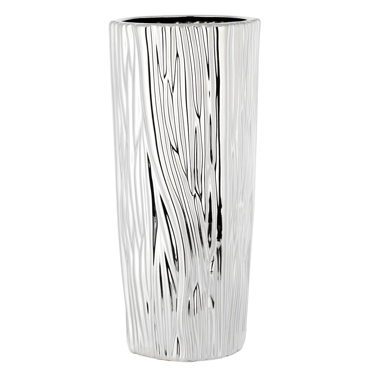 Bagutta Vaso Alto in Ceramica Silver Plated con Decoro Corteccia 40 cm