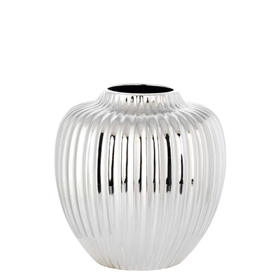 Bagutta Vaso Anfora in Ceramica Silver Plated Scanalato 21x23 cm