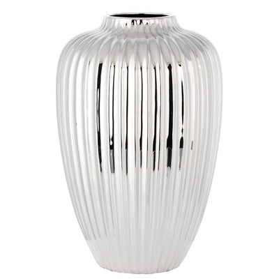 Bagutta Vaso Anfora in Ceramica Silver Plated Scanalato 21x33 cm