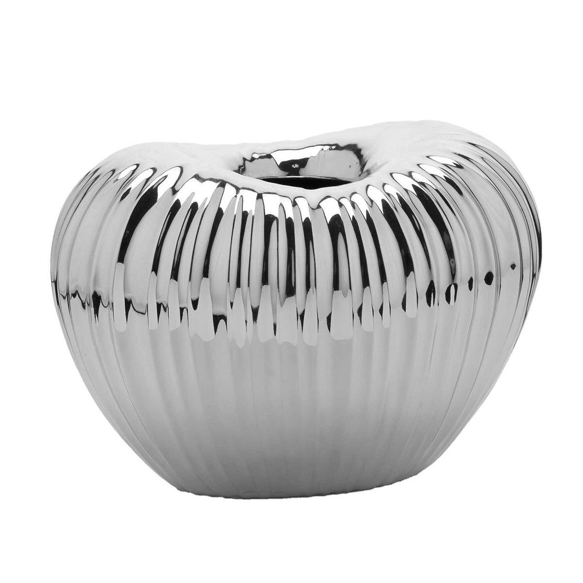 Bagutta Vaso Multilinea Bombato in Ceramica Silver Plated 20x13x14 cm