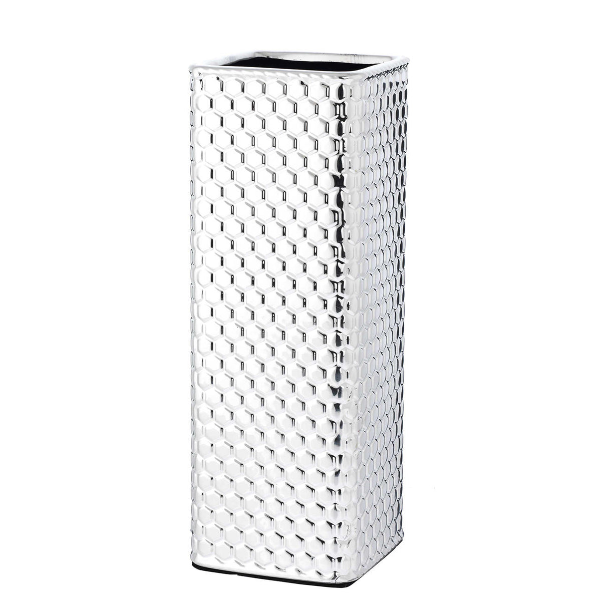 Bagutta Vaso Nido d'Ape in Ceramica Silver Plated Base Quadrata 31 cm