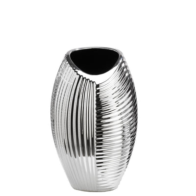 Bagutta Vaso in Ceramica Silver Plated con Linee Incrociate 19x19x31 cm