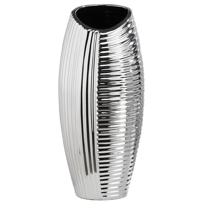 Bagutta Vaso in Ceramica Silver Plated con Linee Incrociate 19x19x41 cm