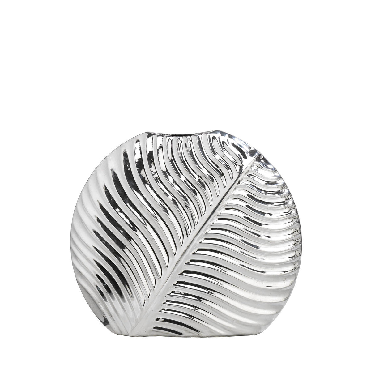 Bagutta Vaso Foglia Stilizzata in Ceramica Silver Plated a Rilievo 20x6,5x18 cm