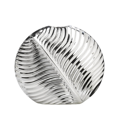 Bagutta Vaso Foglia Stilizzata in Ceramica Silver Plated a Rilievo 25x10x22 cm