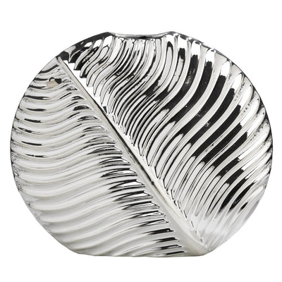 Bagutta Vaso Foglia Stilizzata in Ceramica Silver Plated a Rilievo 30x10x26 cm