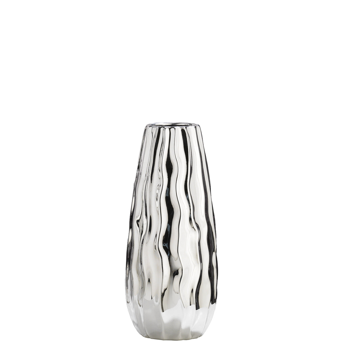 Bagutta Vaso Dune in Ceramica Silver Plated con Rilievo Ondulato 12,5x12,5x28 cm