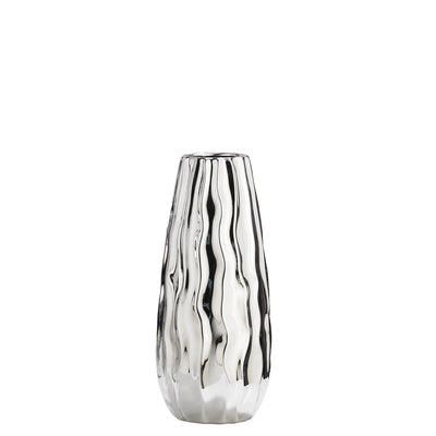 Bagutta Vaso Dune in Ceramica Silver Plated con Rilievo Ondulato 12,5x12,5x28 cm