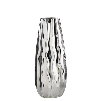 Bagutta Vaso Dune in Ceramica Silver Plated con Rilievo Ondulato 15x15x36 cm