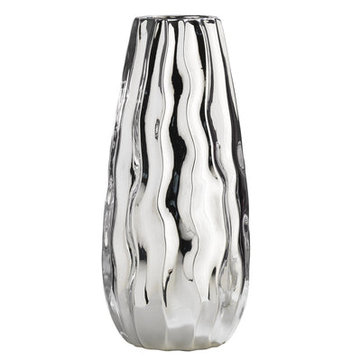 Bagutta Vaso Dune in Ceramica Silver Plated con Rilievo Ondulato 20x20x42 cm