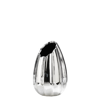 Bagutta Vaso Coppa in Ceramica Silver Plated con Bordo Irregolare 13,5x13,5x21 cm