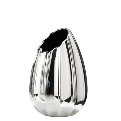 Bagutta Vaso Coppa in Ceramica Silver Plated con Bordo Irregolare 18,5x18,5x28 cm