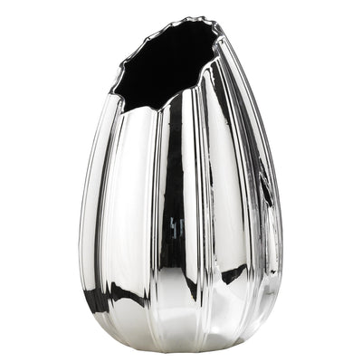 Bagutta Vaso Coppa in Ceramica Silver Plated con Bordo Irregolare 22,5x22,5x35 cm