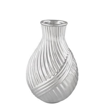 Bagutta Vaso Anfora in Ceramica Silver Plated con Decoro a Spirale 30 cm
