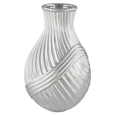 Bagutta Vaso Anfora in Ceramica Silver Plated con Decoro a Spirale 36 cm